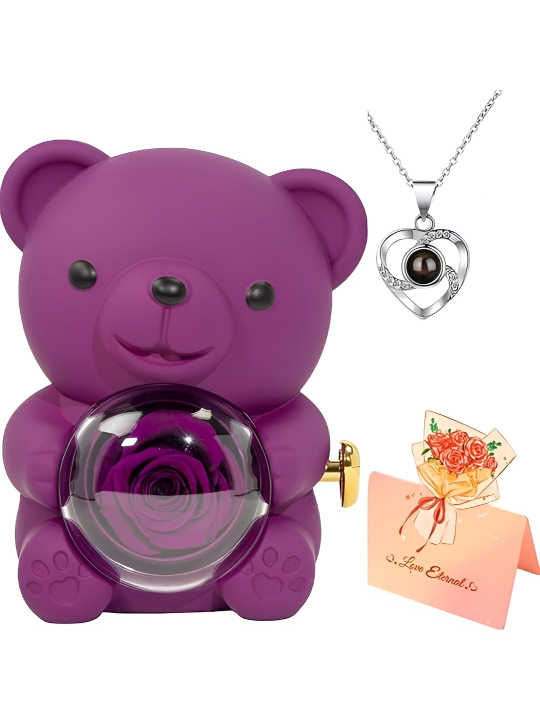 

HomeCloud Purple Romantic Rose With Teddy Bear Preserved Rose Gift Box Set