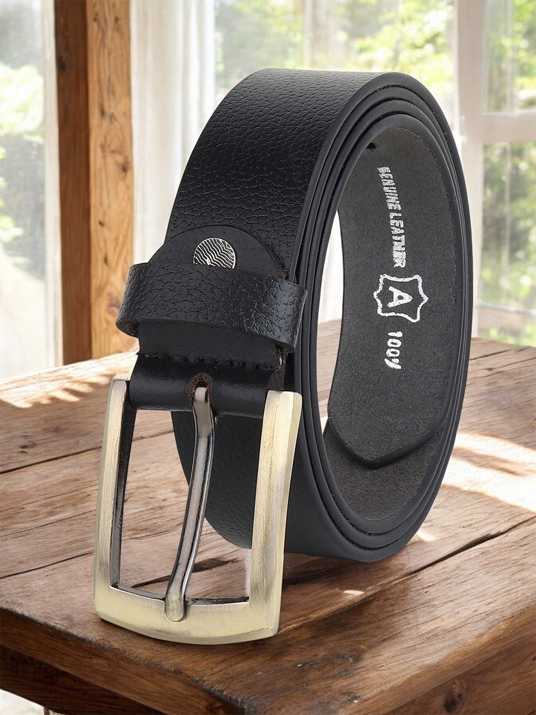 

Metronaut Men Textured Leather Wide Belt, Black