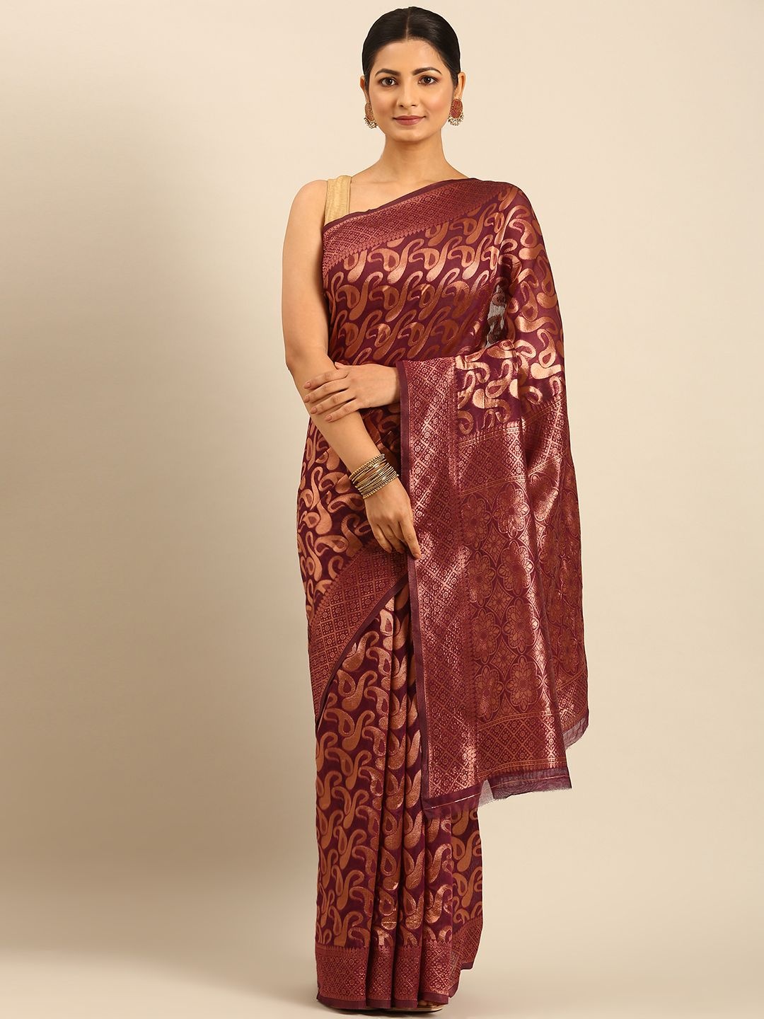 

DIVASTRI Paisley Woven Design Zari Saree, Purple
