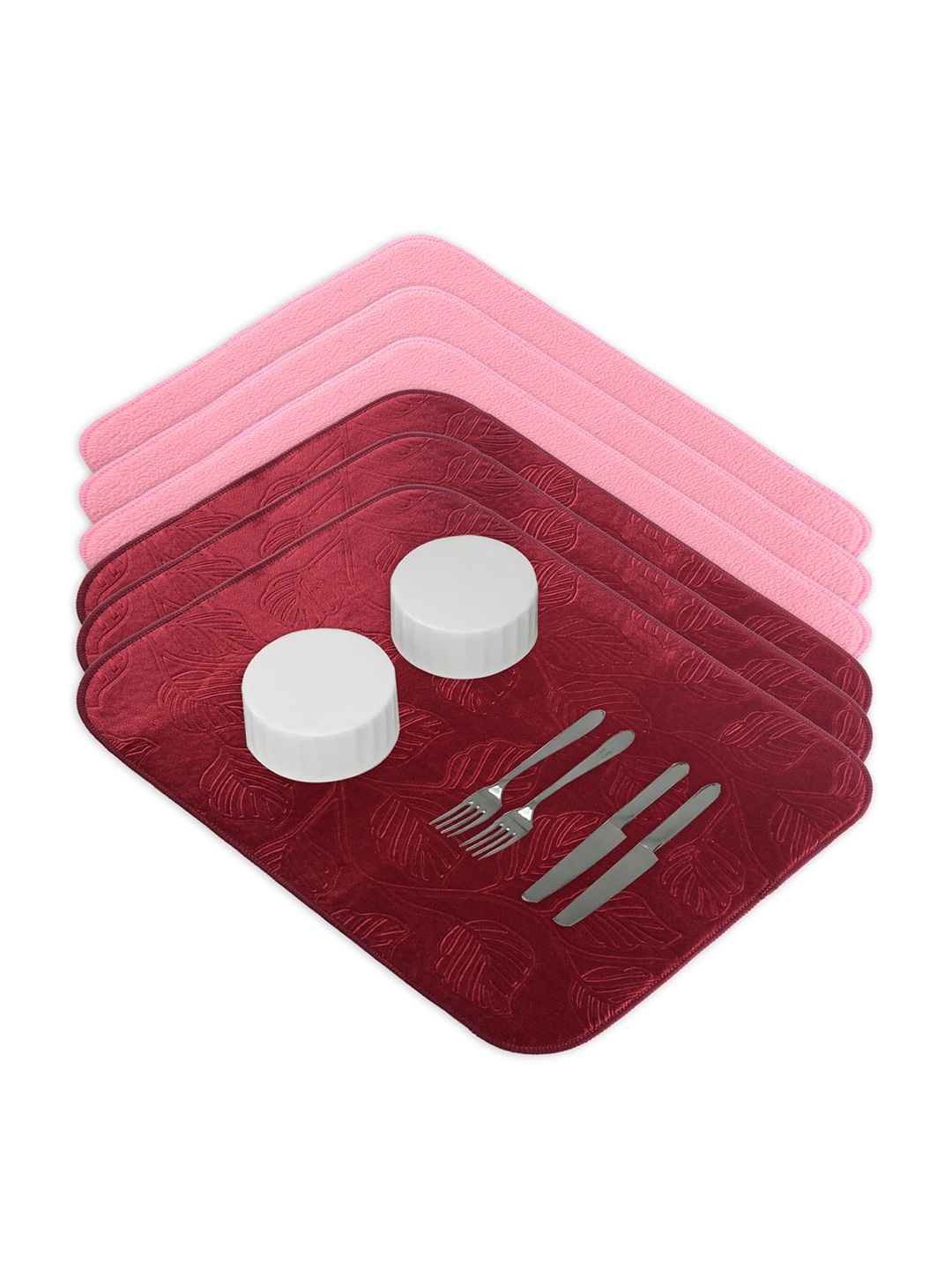 

Kuber Industries 6-Pcs Pink & Maroon Non Slip Dish Drying Mats