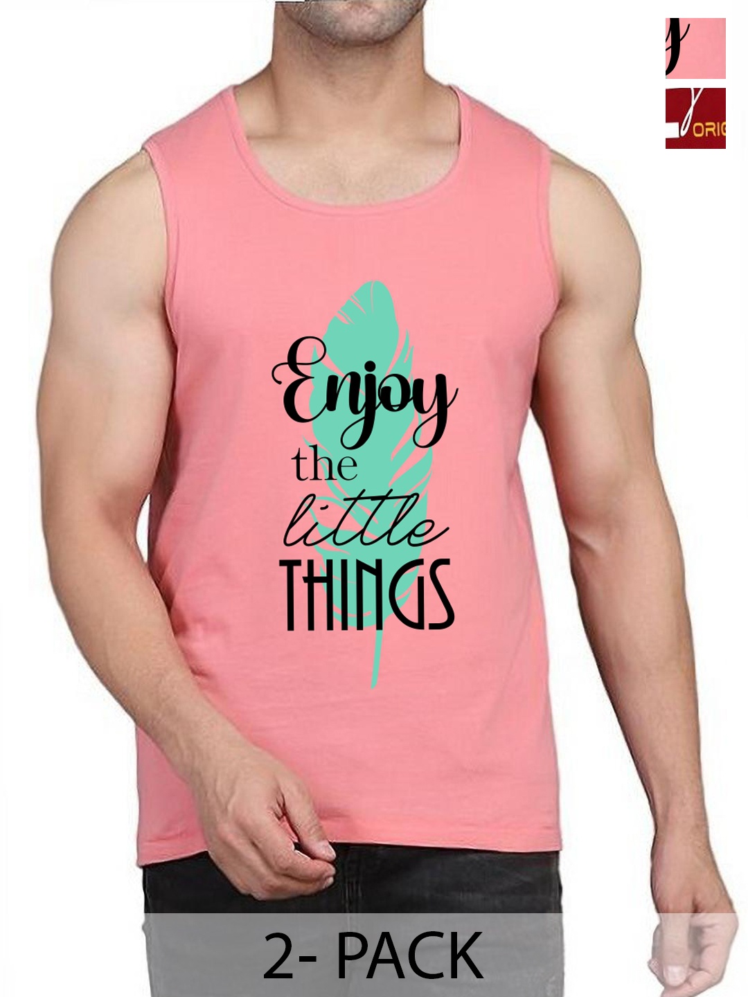

WOOSTRO Pack Of 2 Printed Gym Vests RS26 (ENJOY PEACH)(98 MAROON)