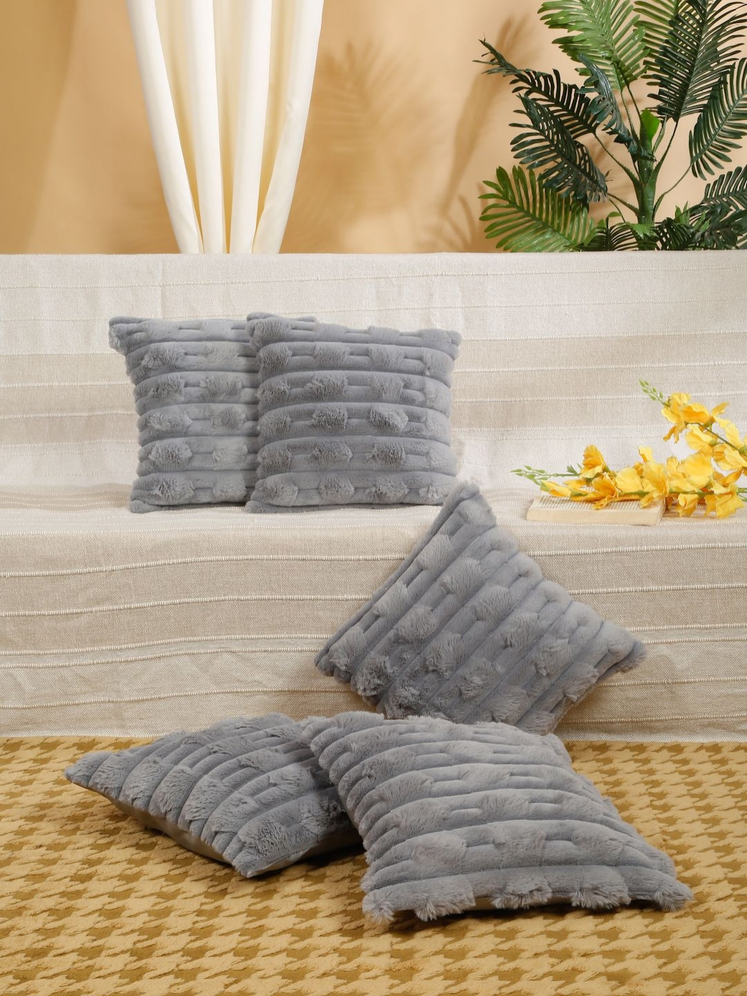 

HOSTA HOMES Grey Set of 5 Square Cushion Covers