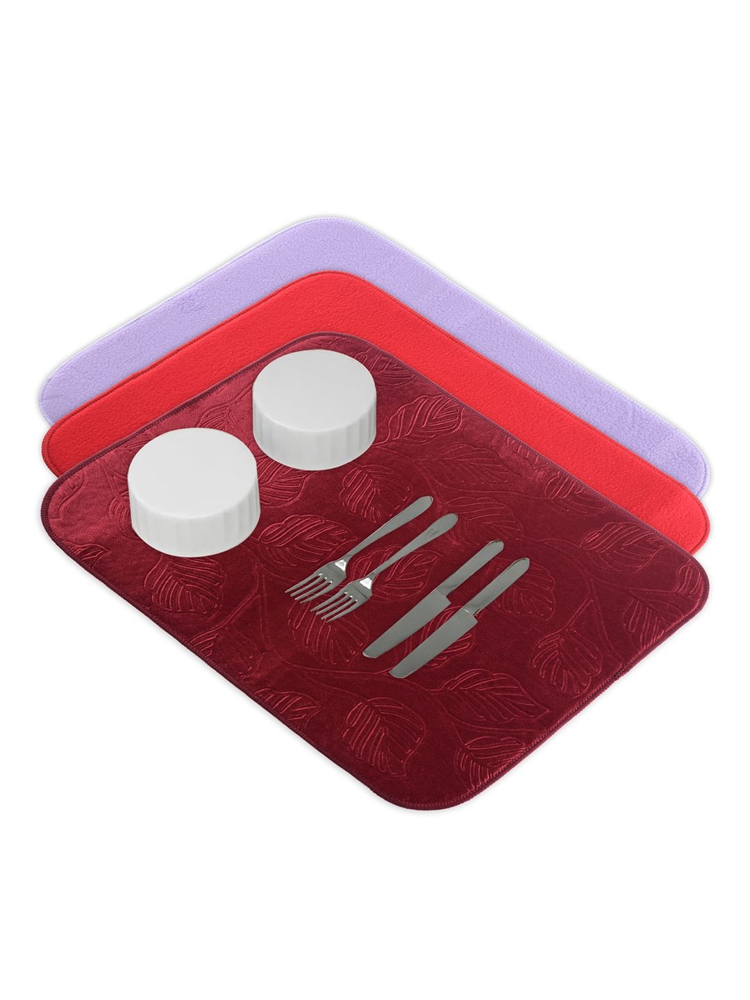 

Kuber Industries 3-Pcs Maroon & Purple Non Slip Dish Drying Mats