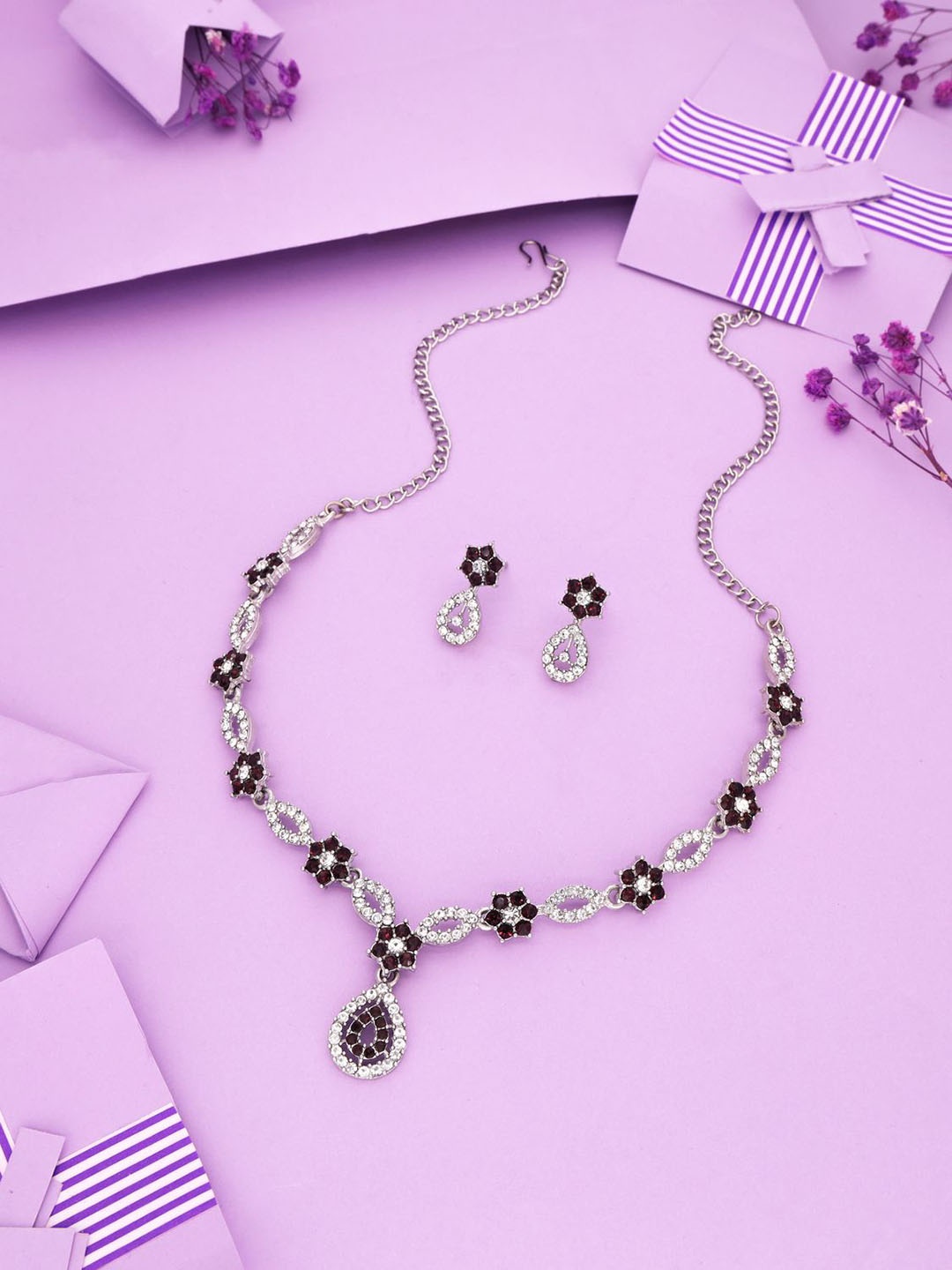 

Anouk Silver-Plated American Diamonds Studded Jewellery Set