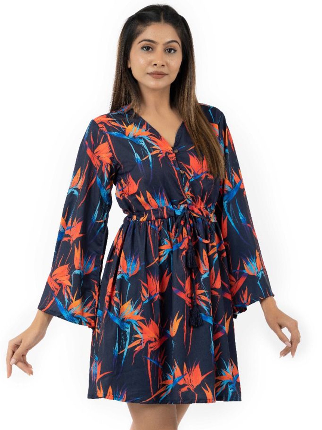 

KUNDAN FAB Women Print Fit & Flare Mini Dress, Navy blue