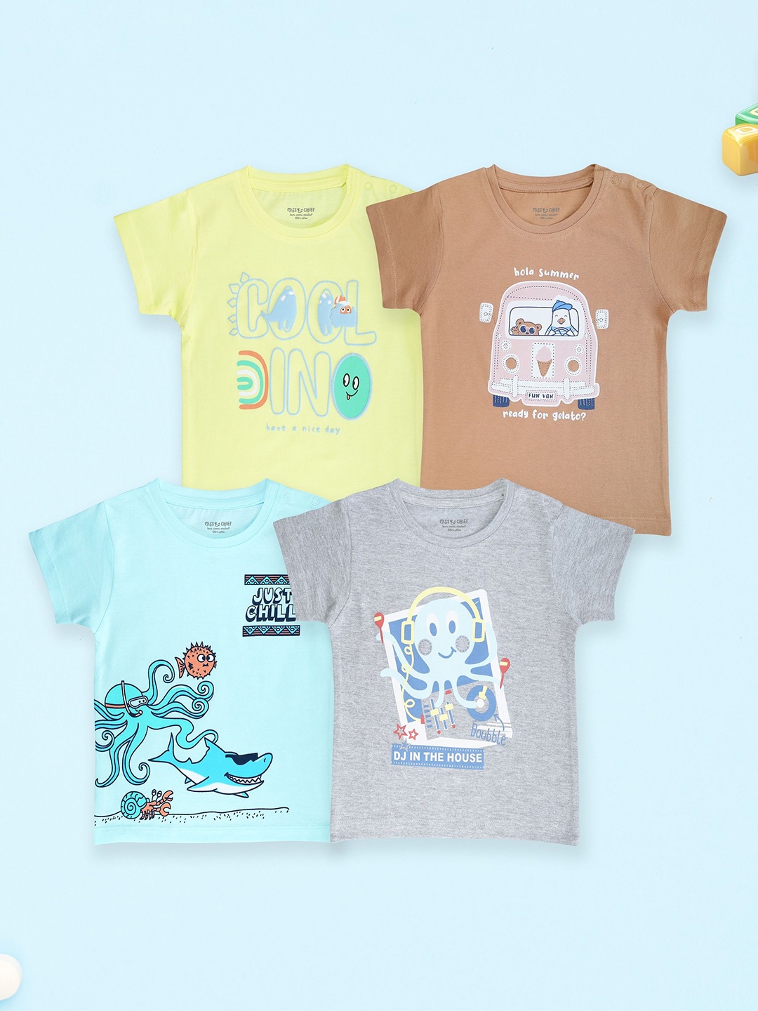 

Miss & Chief Unisex Kids Regular Fit Pack Of 4 Graphic Printed Round Neck Cotton T-shirts, Grey