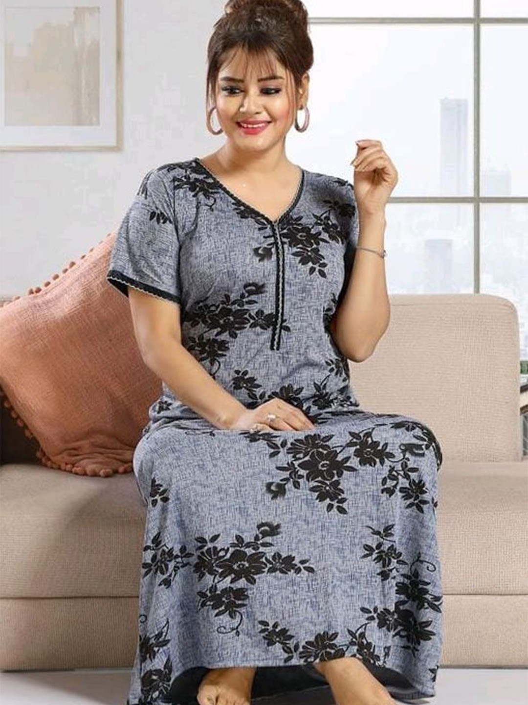 

PR PINK ROYAL Printed Maxi Nightdress, Black