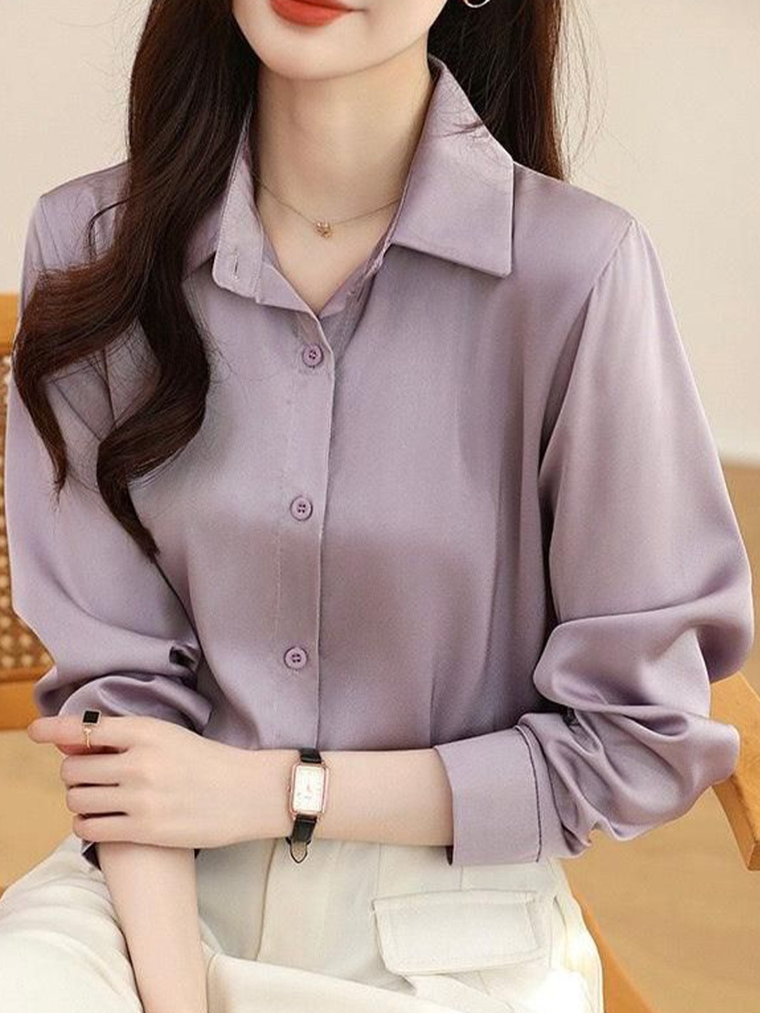 

Alamode By Akanksha Lilac Rador Luxury Satin Shirts, Violet