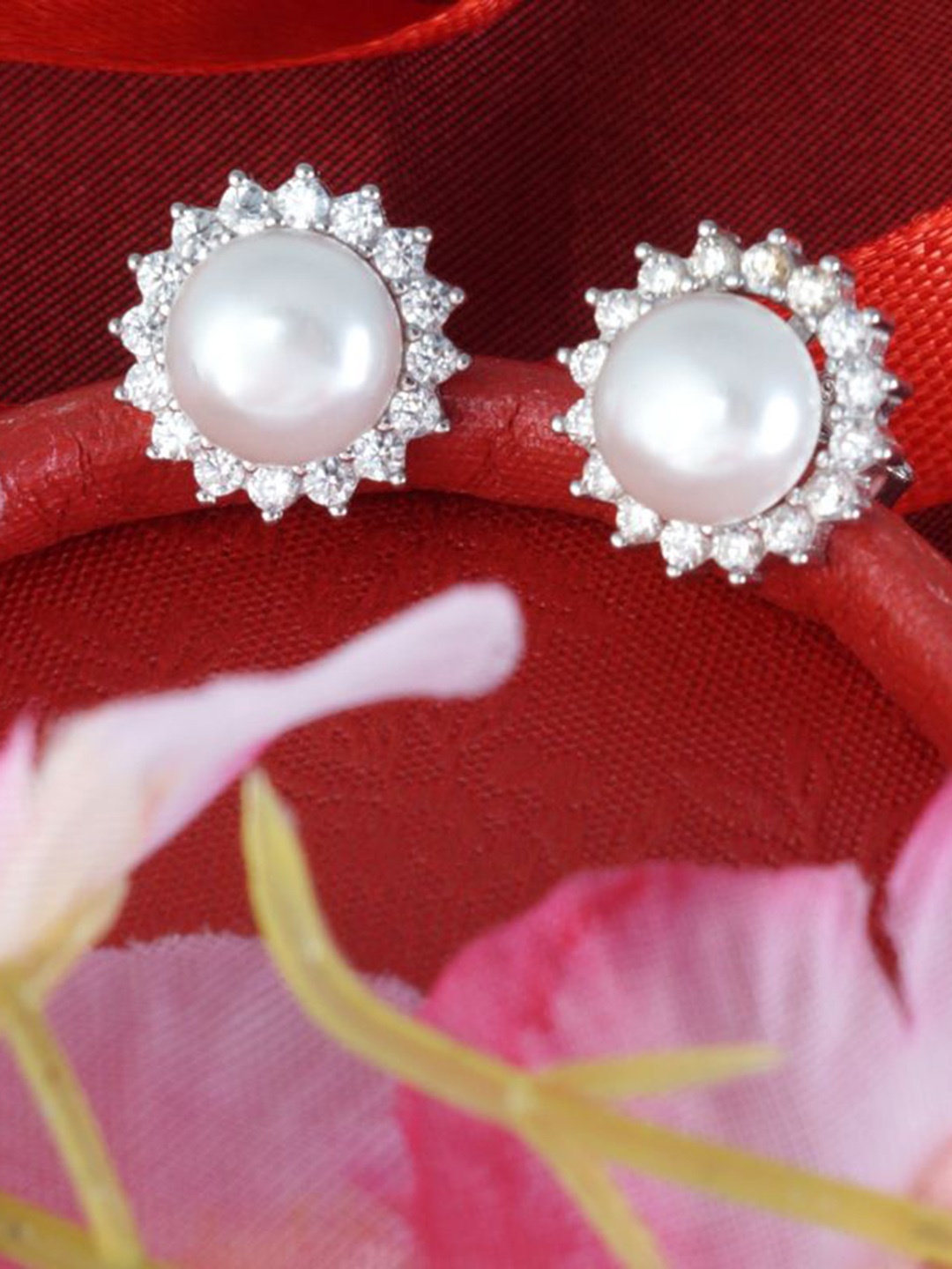 

Tuanz Silver Jewelry 925 Sterling Silver Rhodium-Plated Stone Studded Contemporary Studs