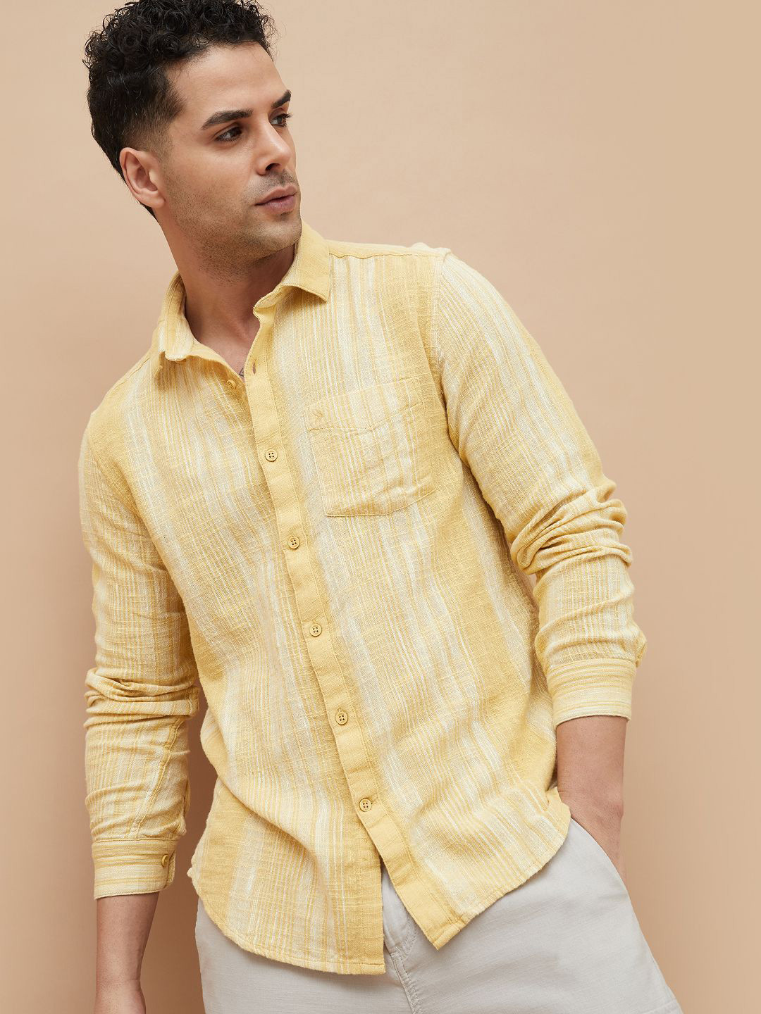 

CODE by Lifestyle Men Opaque Striped Casual Shirt, Yellow