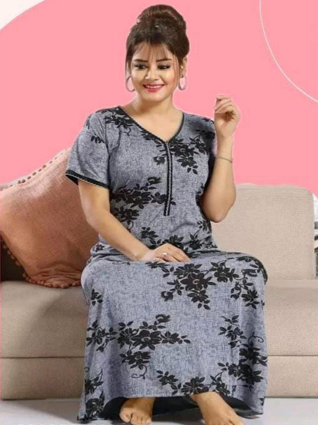 

PR PINK ROYAL Printed Maxi Nightdress, Black