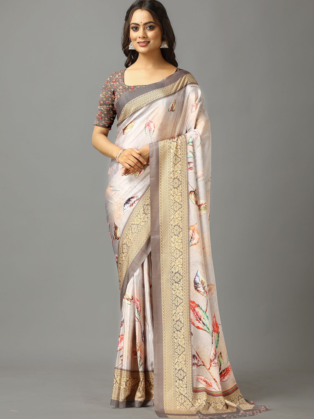 

NIRMAL CREATION Floral Saree, Coffee brown