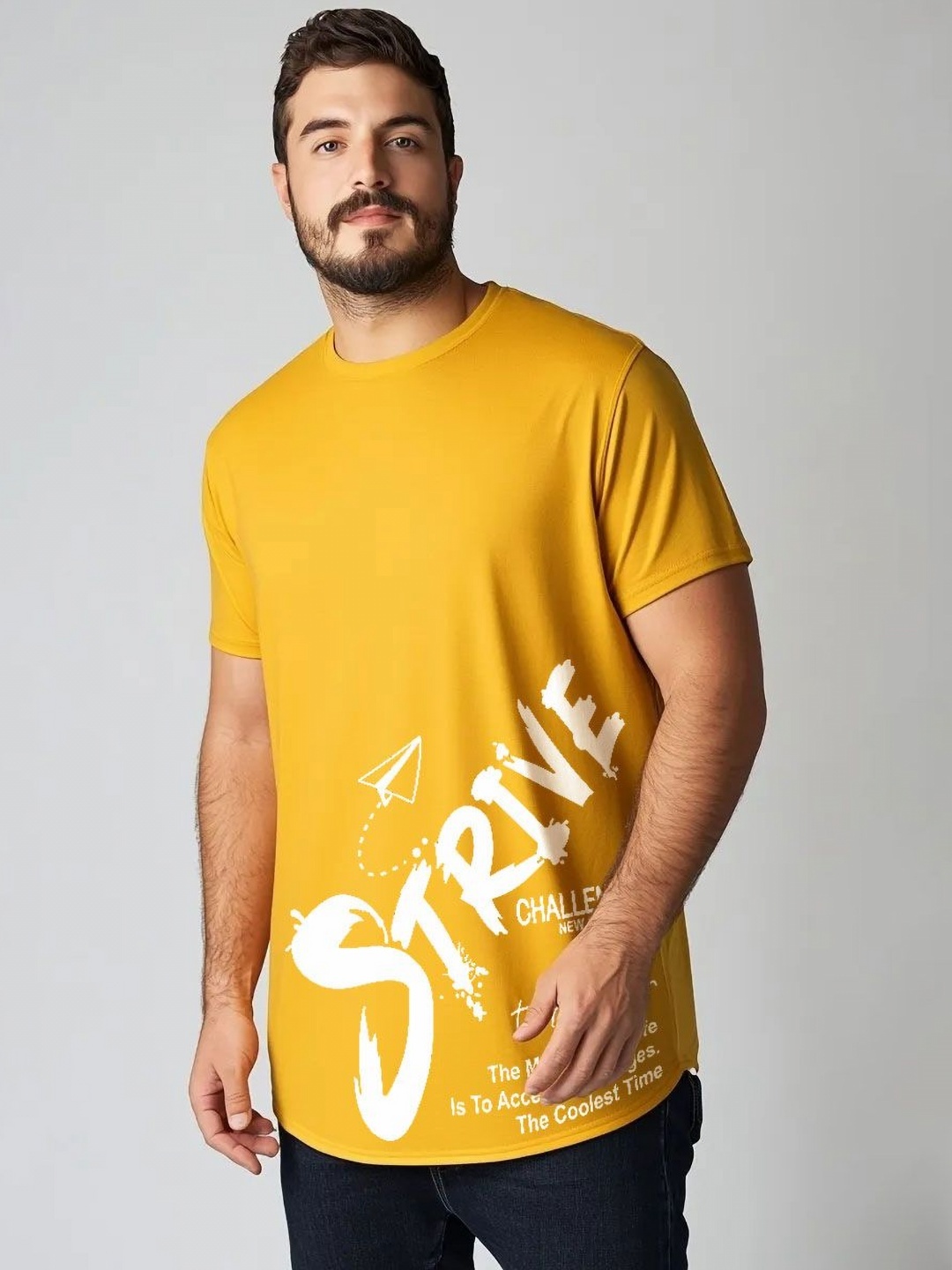 

Toodle Plus Unisex Plus Size Graphic Printed Round Neck Pure Cotton T-Shirt, Mustard