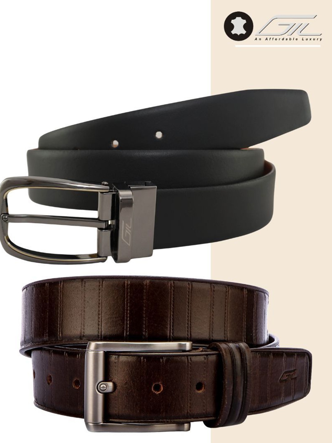 

GIL Men Pack Of 2 Leather Formal Belt, Brown