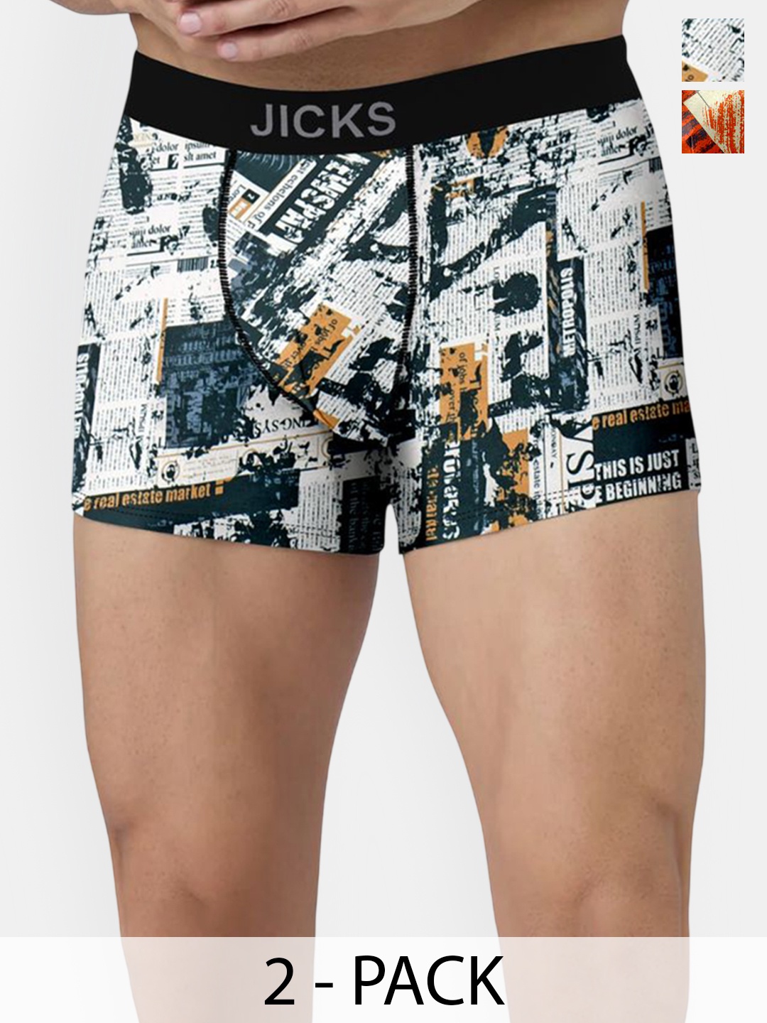 

JICKS Pack Of 2 Printed Stretchable Trunks 2_F52_M-Multicolour, Orange