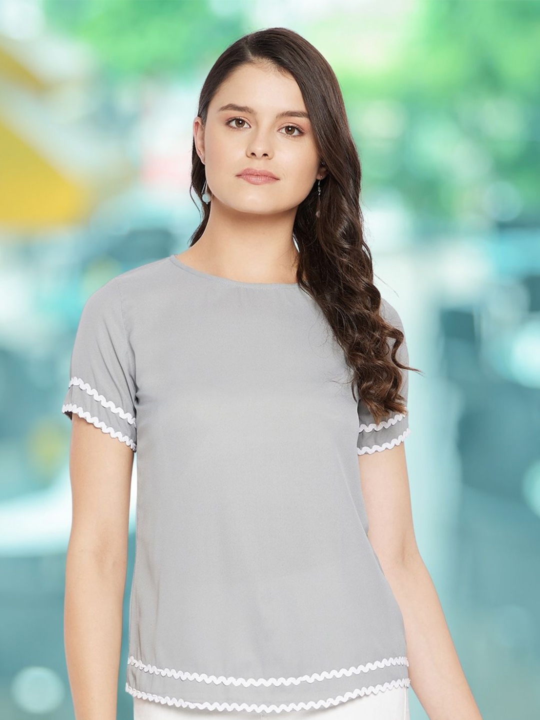 

DressBerry Lace Work Georgette Top, Grey