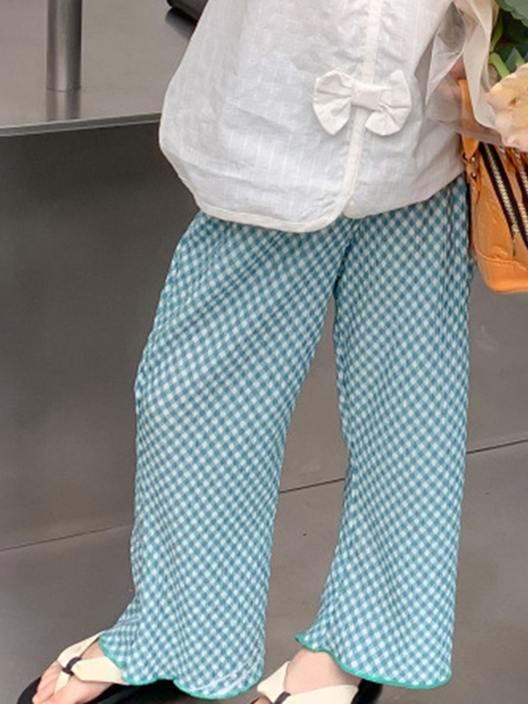 

LULU & SKY Girls Printed Flared High-Rise Trousers, Blue