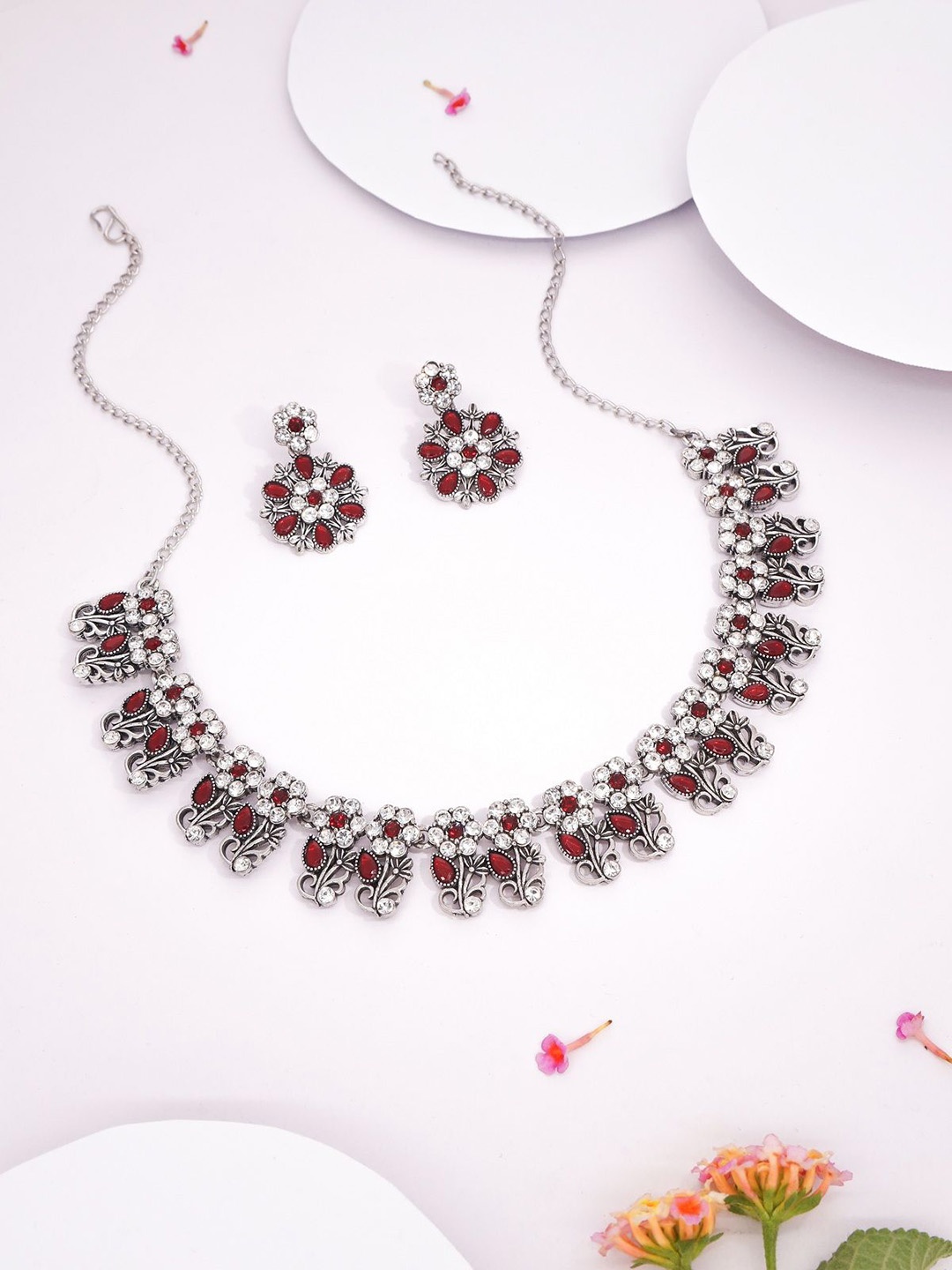 

Anouk Silver-Plated American Diamond Studded Necklace And Earrings