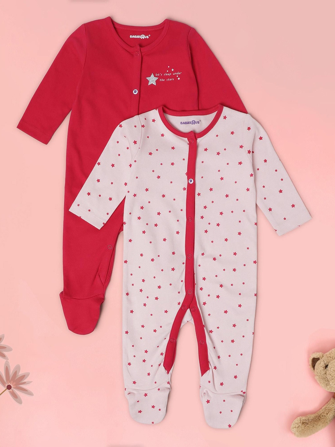 

Babies R Us Girls Pack of 2 Printed Sleepsuit, Pink