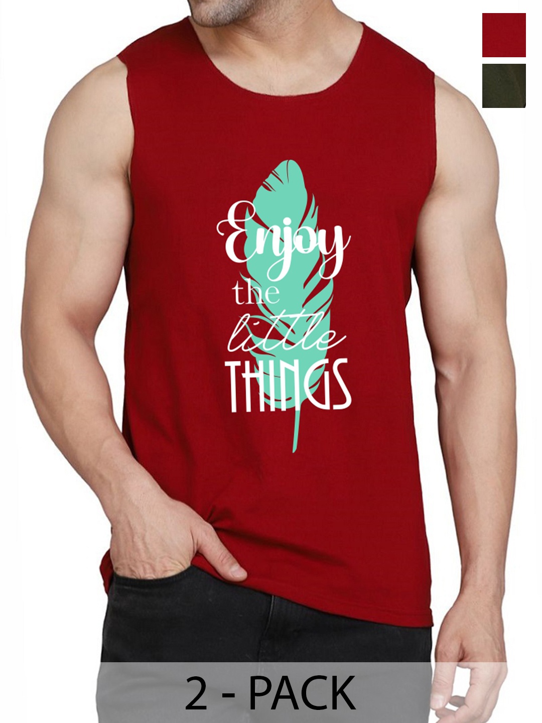 

WOOSTRO Pack Of 2 Printed Cotton Innerwear Vests RS26 (ENJOY MAROON)(98 OLIVE)
