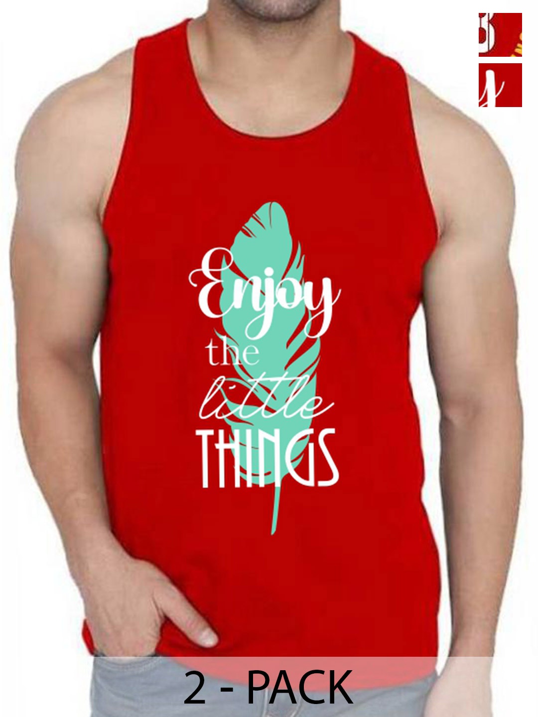 

WOOSTRO Pack Of 2 Printed Gym Vests RS26 (ENJOY RED)(98 RED)