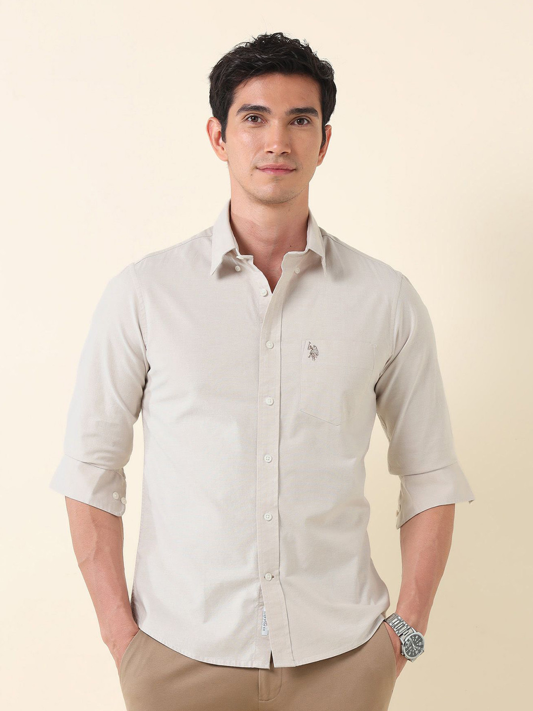 

U.S. Polo Assn. Men Tailored Fit Opaque Casual Shirt, Beige