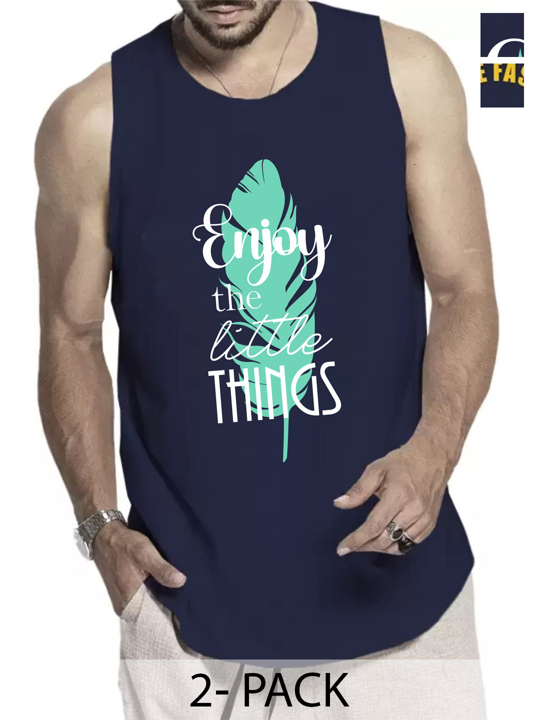 

WOOSTRO Pack Of 2 Printed Cotton Innerwear Vests RS26 (ENJOY NAVY)(98 NAVY), Navy blue