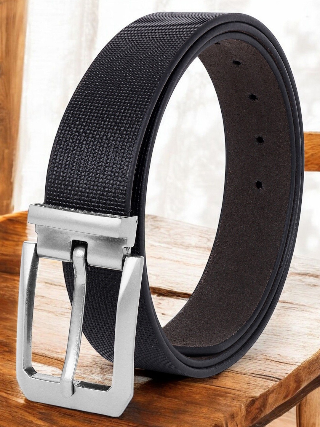 

Metronaut Men Textured Leather Formal Belt, Black