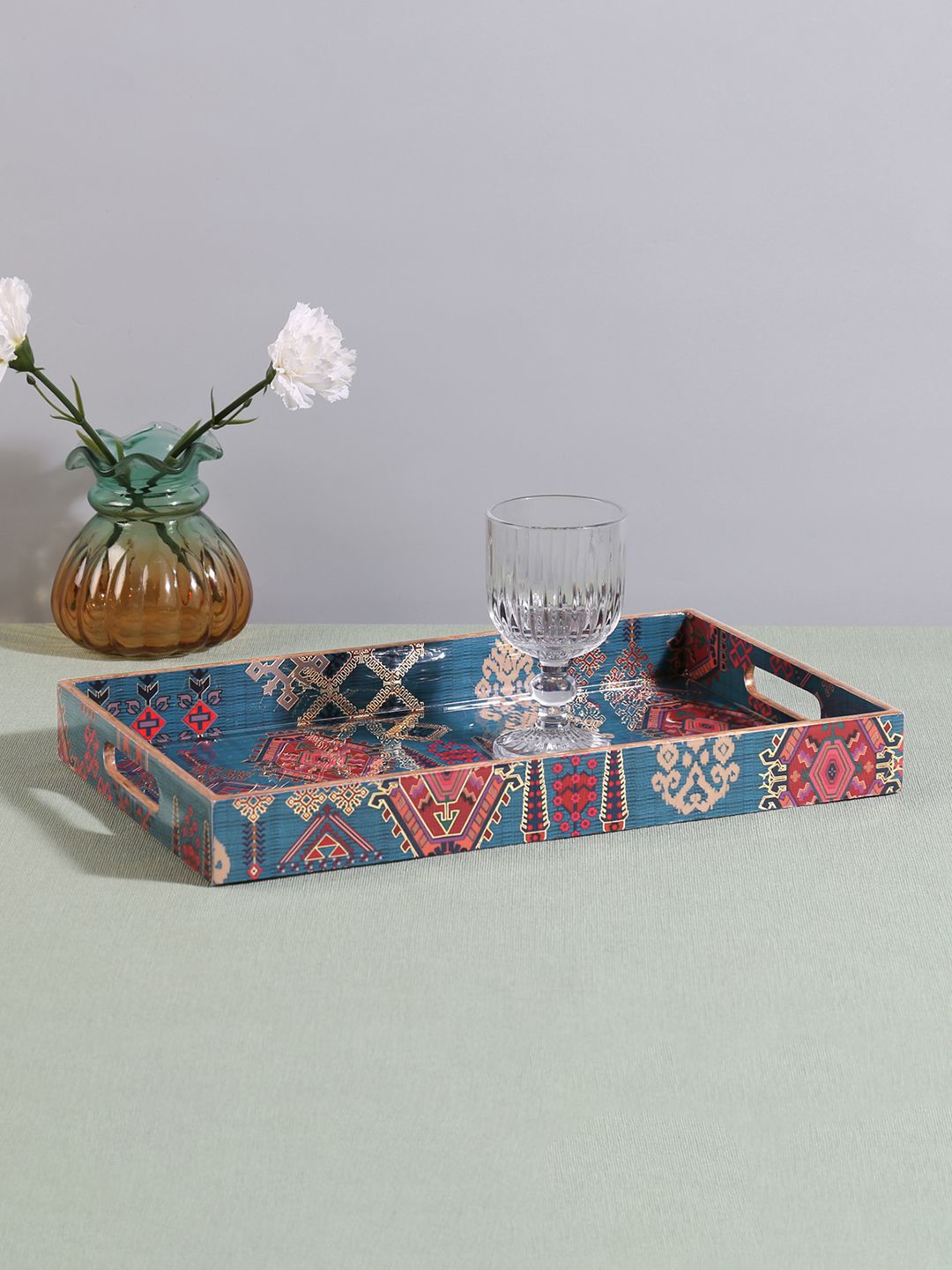 

India Circus by Krsnaa Mehta Enchanting Mirage Blue Ethnic Motifs Printed Serving Tray
