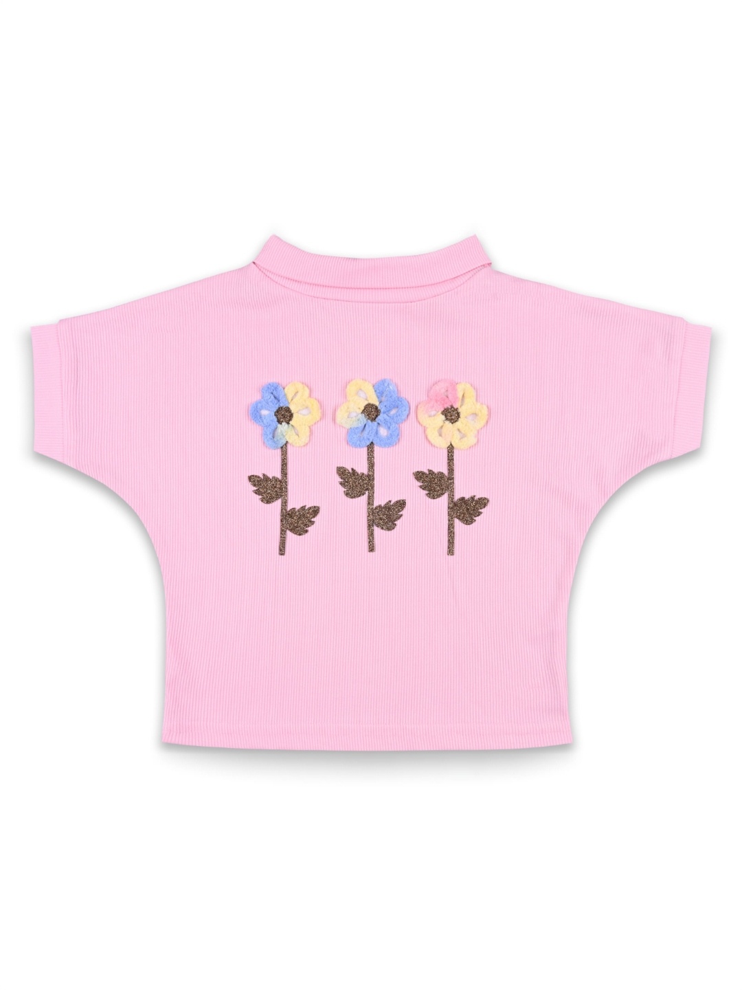 

Wish Karo Girls Floral Printed High Neck Regular Fit Cotton T-shirt, Pink