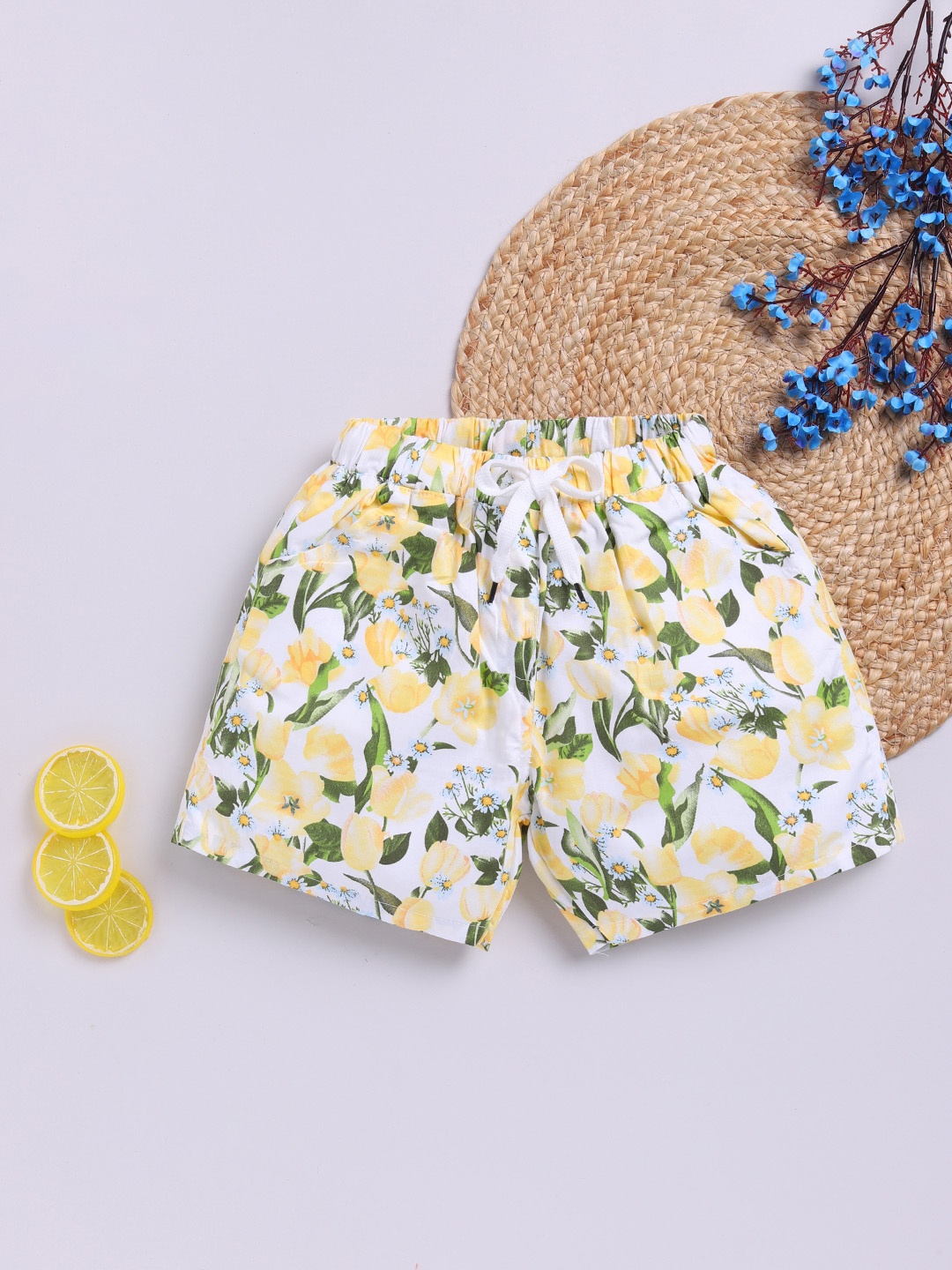 

Here&Now X Denikid Infant Girls Printed Pure Cotton Shorts, Yellow