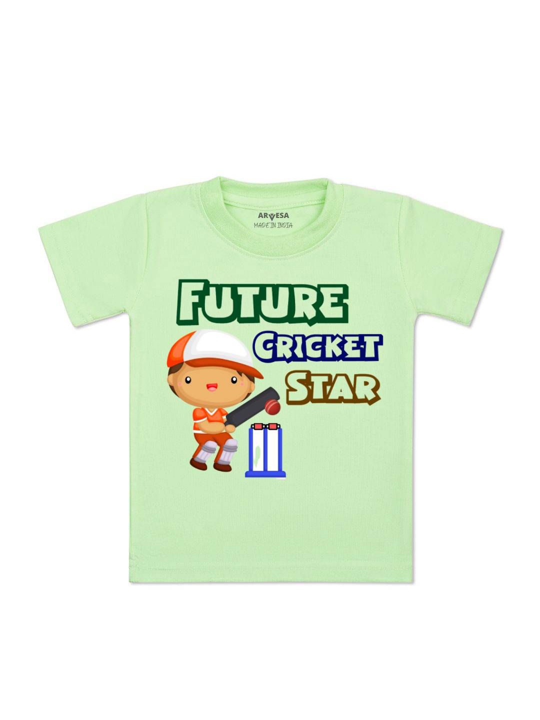 

Arvesa Kids Future Cricket Star Printed Tshirt, Green