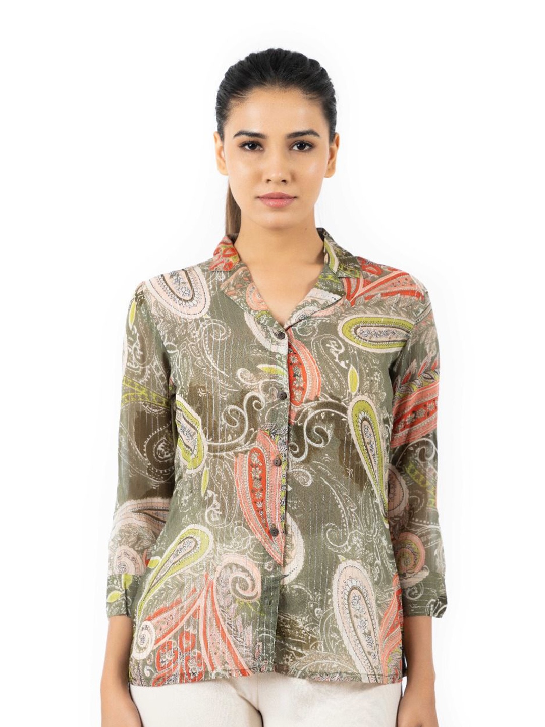

KUNDAN FAB Women Comfort Opaque Printed Casual Shirt, Green