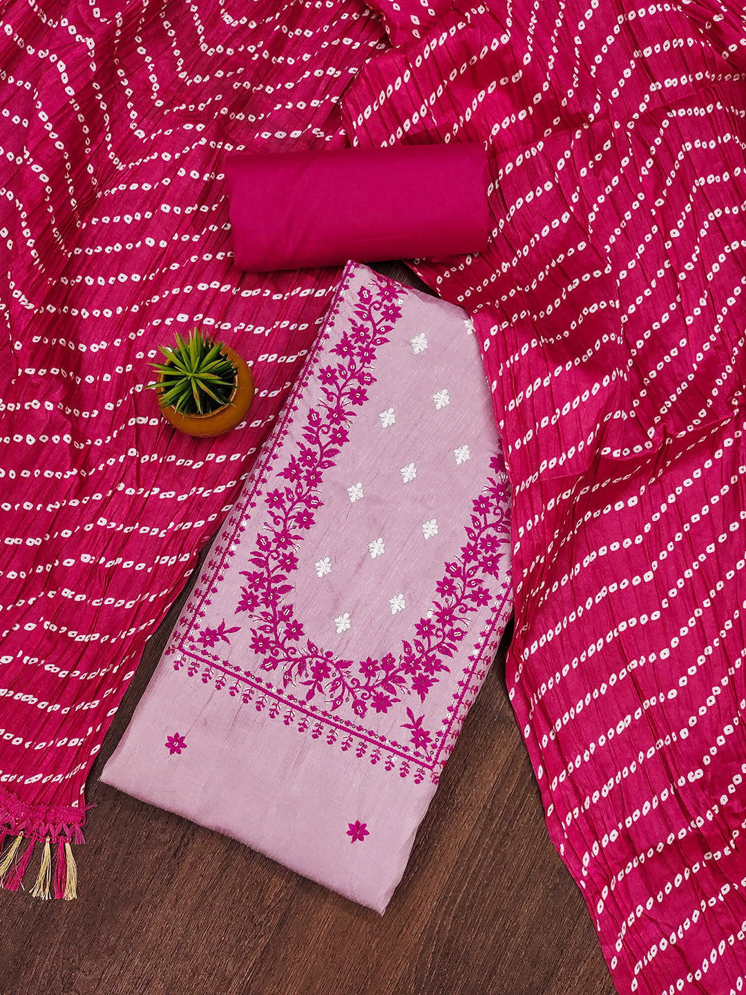

SAINOOR Embroidered Silk Cotton Unstitched Dress Material, Pink