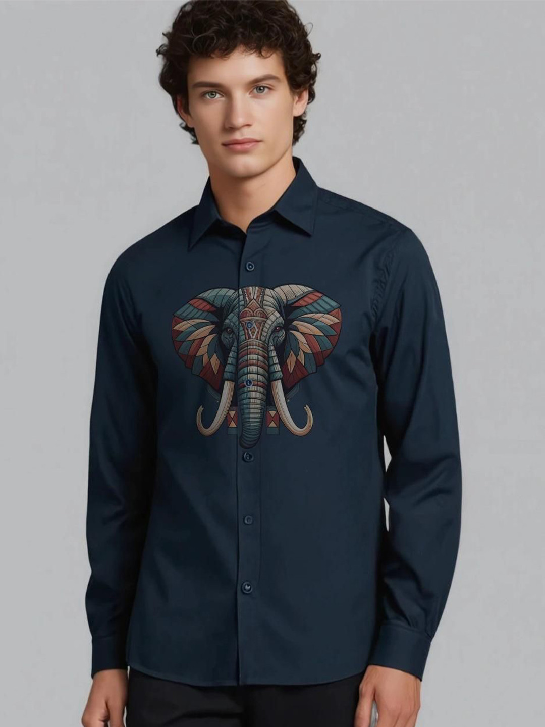 

HE SPOKE Men Smart Tailored Fit Animal Opaque Casual Shirt, Navy blue