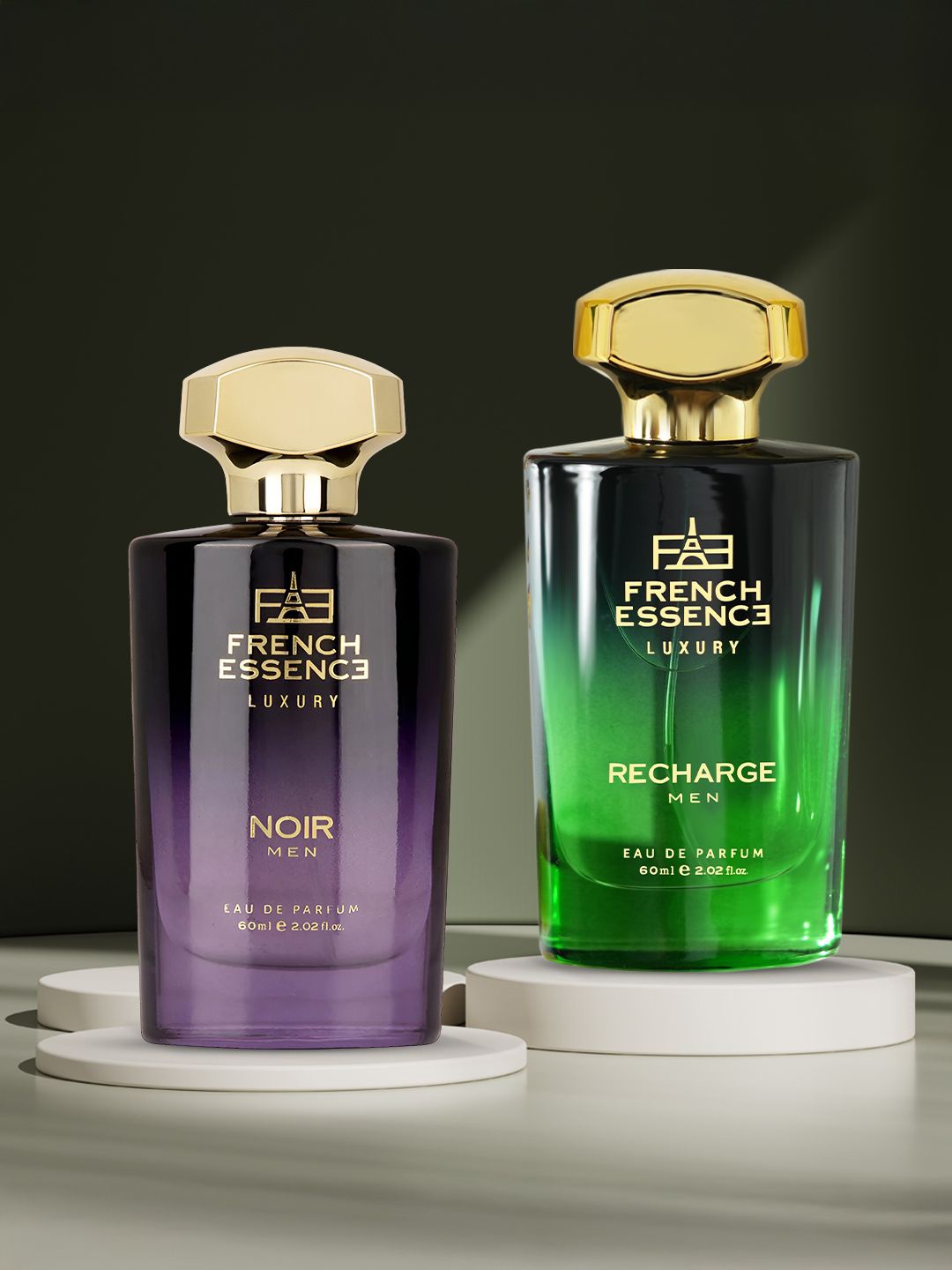 

FRENCH ESSENCE Men Recharge And Noir Set Of 2 Long Lasting Eau De Parfum - 60 ml Each, Gold