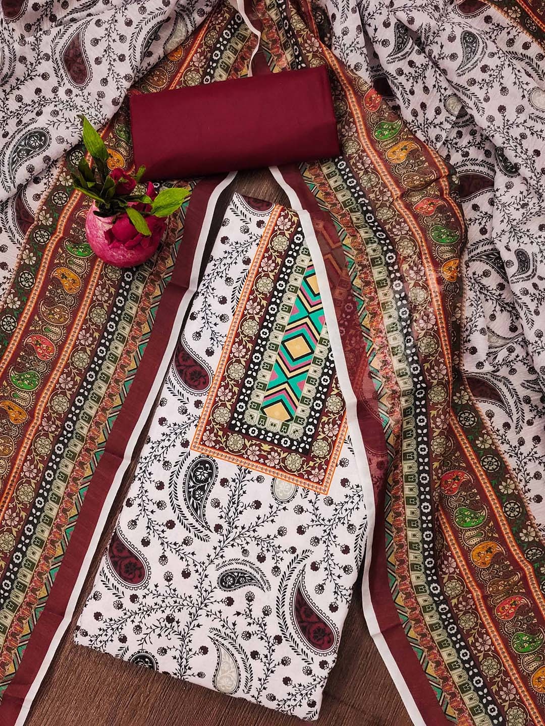 

SAINOOR Ethnic Motifs Printed Unstitched Dress Material, Red
