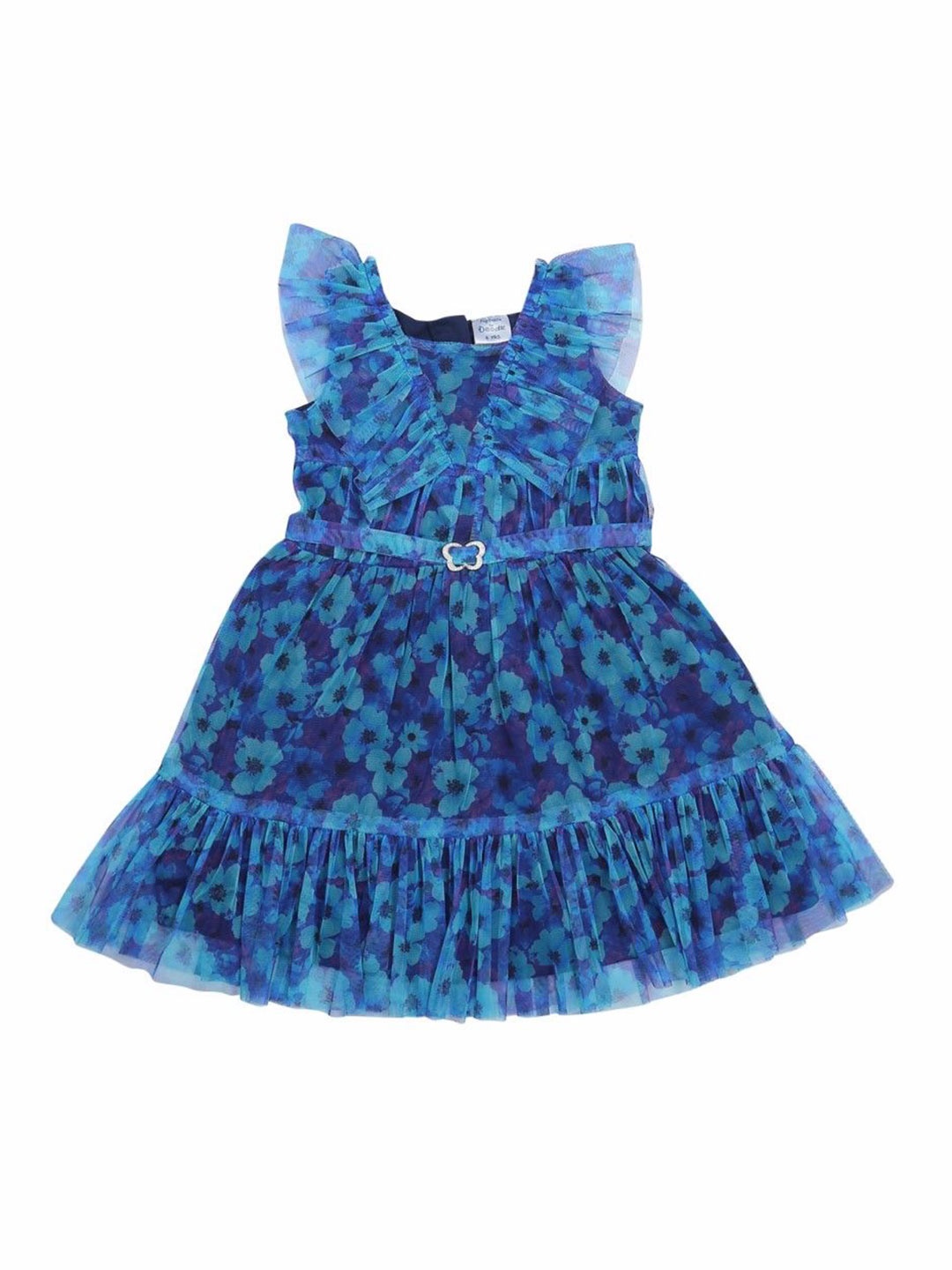 

Doodle Girls Floral Printed Drop-Waist Knee Length Dress, Blue