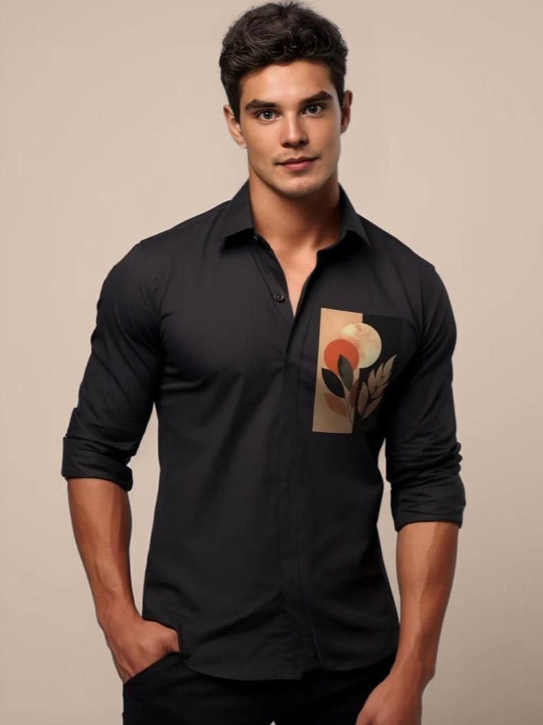 

HE SPOKE Men Smart Tailored Fit Opaque Printed Casual Shirt, Black