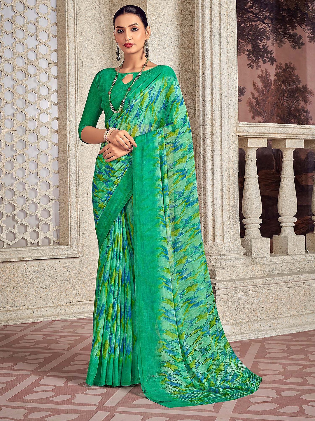

Saree mall Bagru Printed Sarees, Green