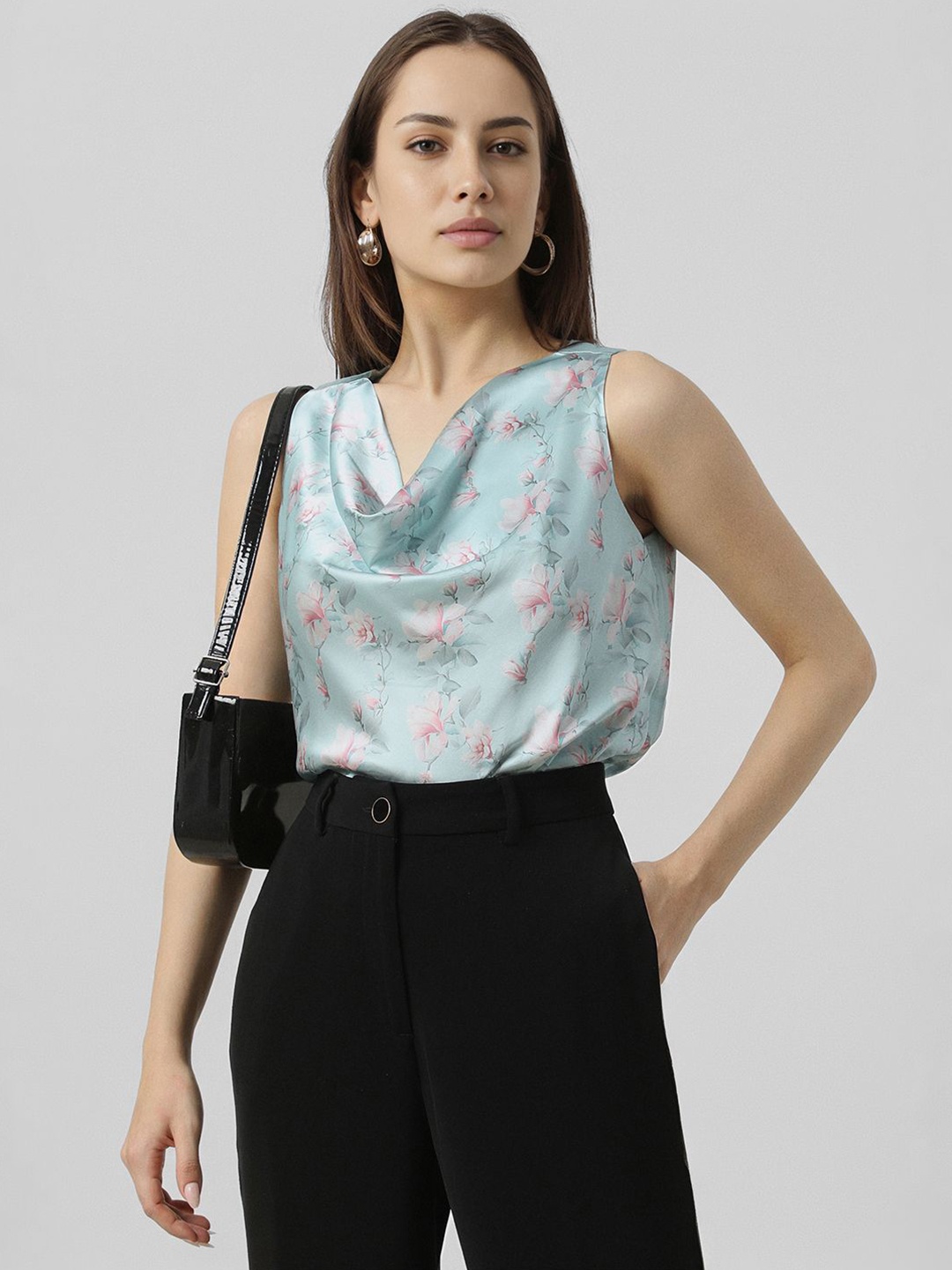 

Van Heusen Woman Floral Print Cowl Neck Top, Blue