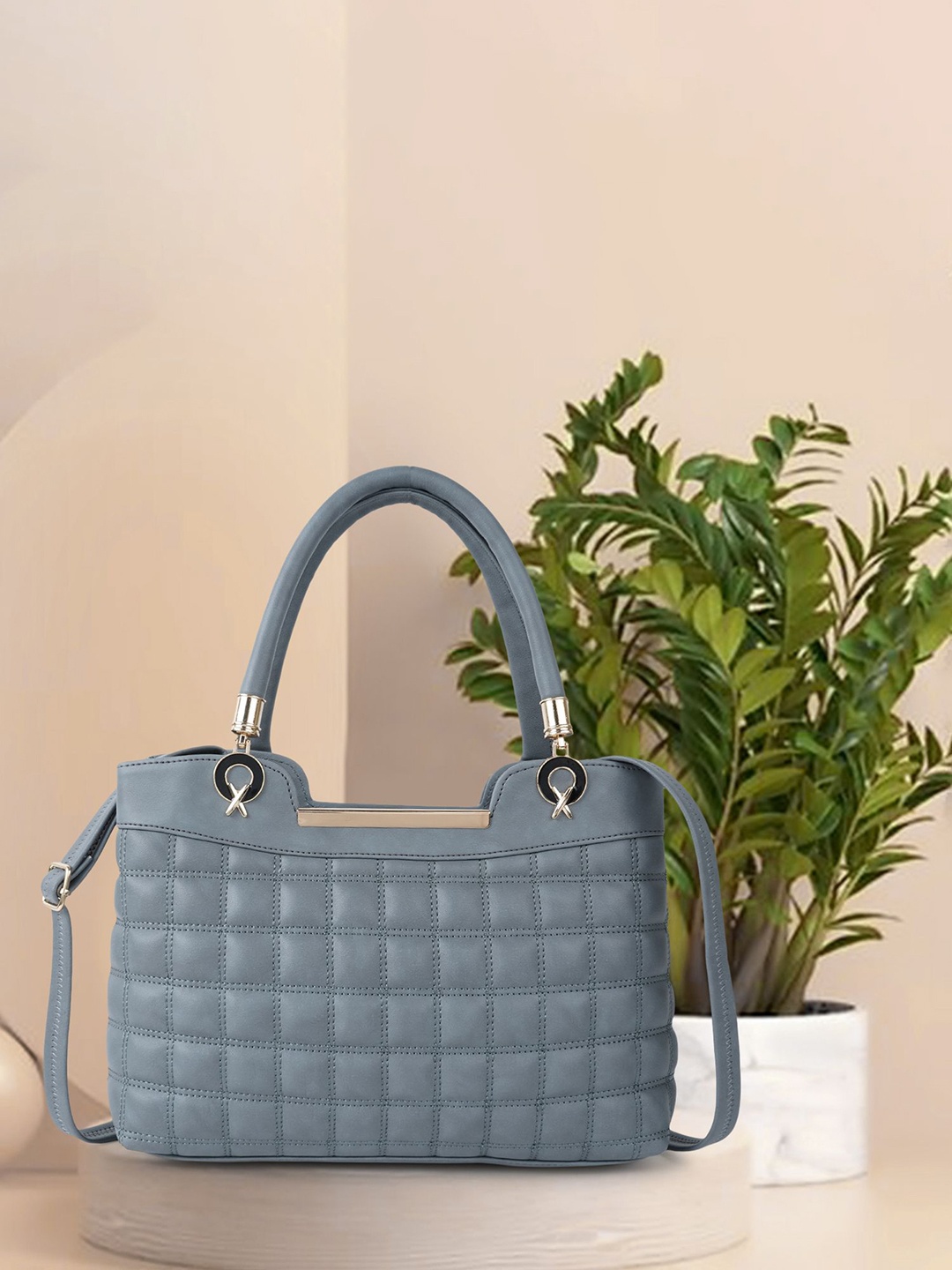 

SPOTIC Structured Satchel with Quilted, Grey