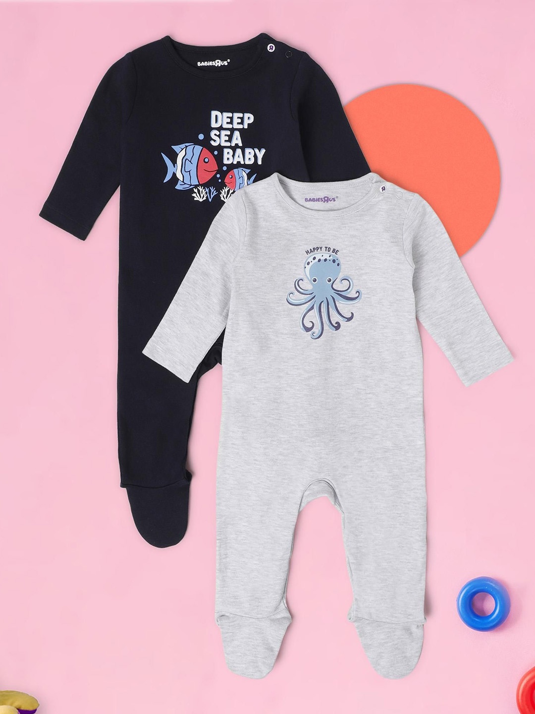 

Babies R Us Boys Pack of 2 Printed Sleepsuit, Black