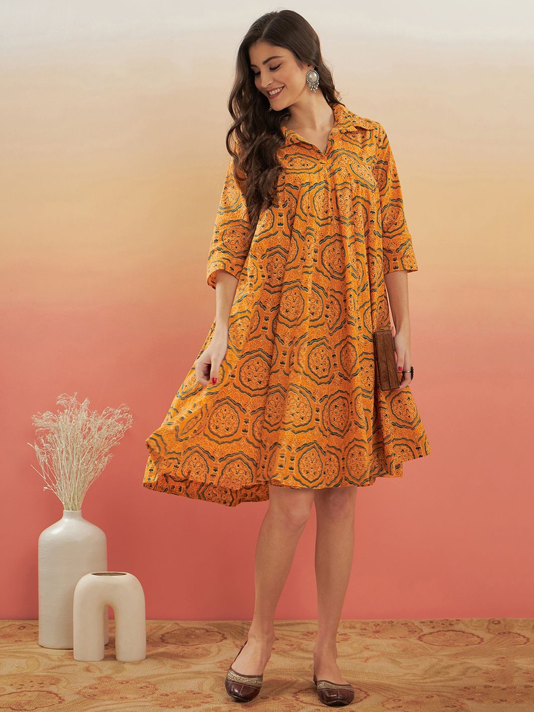 

InWeave Ethnic Motifs Print A-Line Dress, Yellow