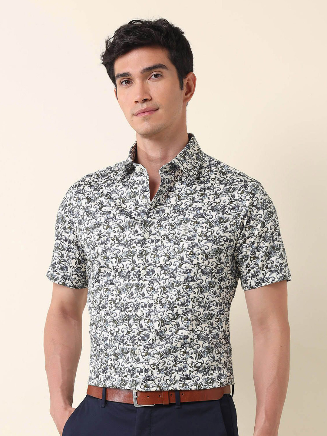 

U.S. Polo Assn. Men Classic Tailored Fit Floral Opaque Printed Formal Shirt, White