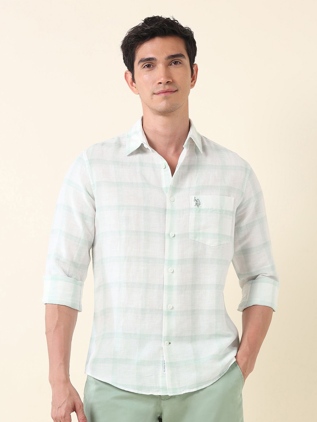 

U.S. Polo Assn. Men Tailored Fit Opaque Checked Casual Shirt, Green