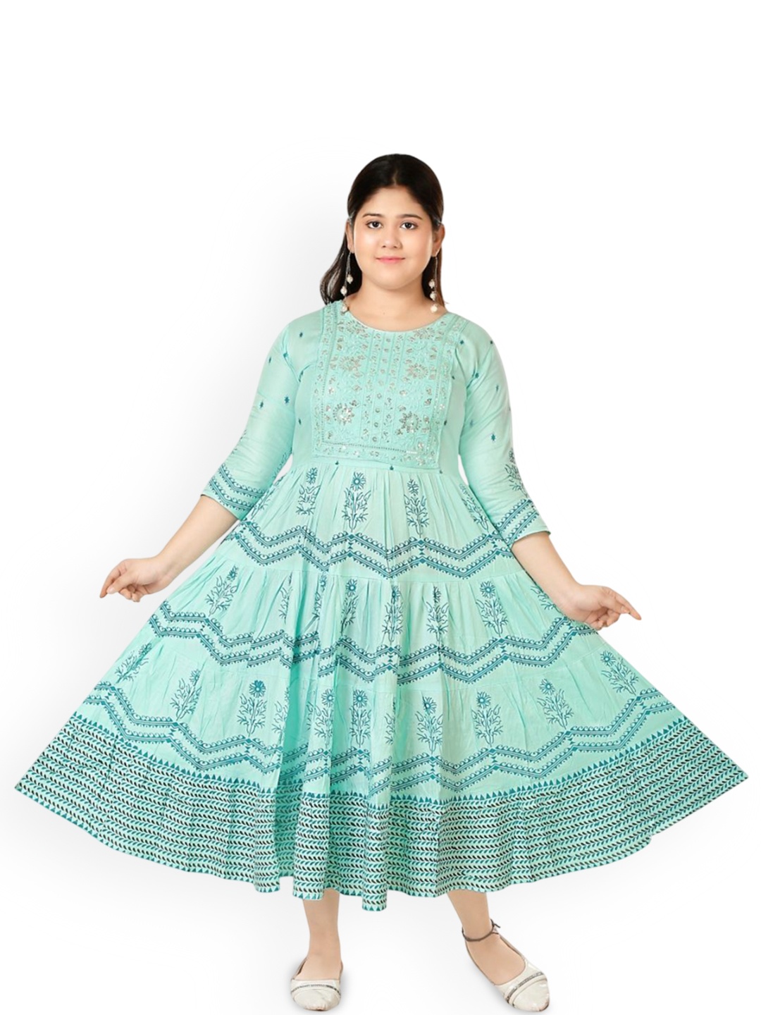 

BAESD Embroidered Round Neck Fit & Flared Ethnic Dresses, Turquoise blue