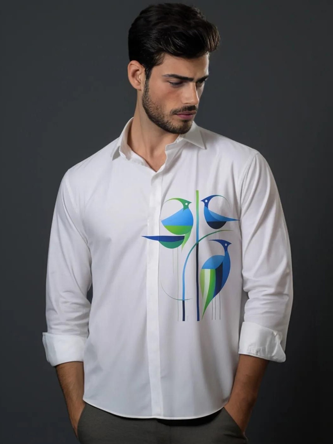 

HE SPOKE Men Smart Tailored Fit Opaque Printed Casual Shirt, White