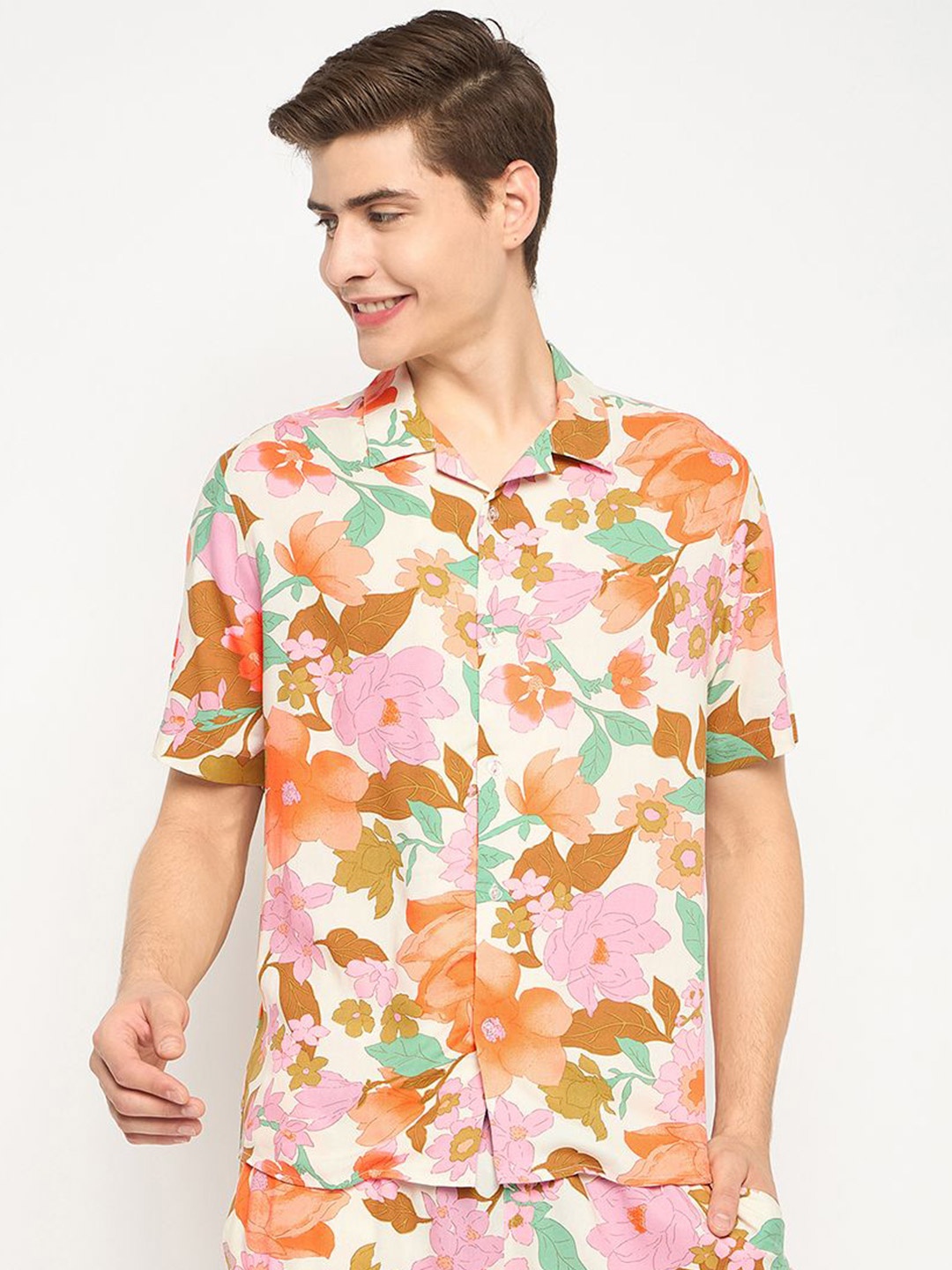 

Ranng Men Comfort Floral Opaque Printed Casual Shirt, Orange