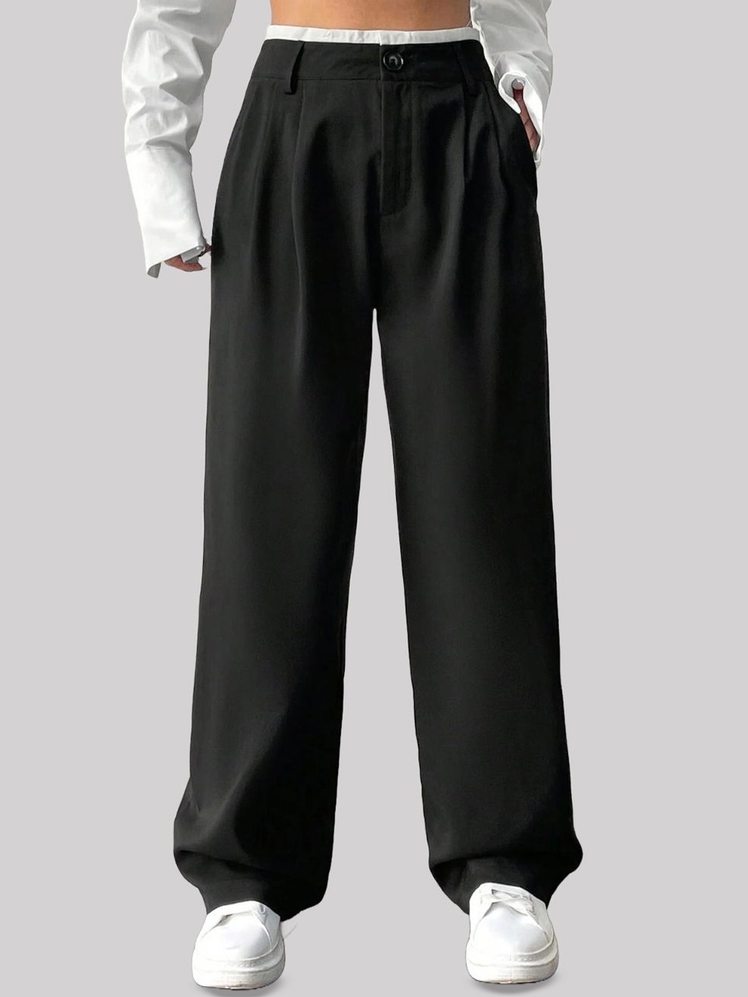 

FNOCKS Women Classic High-Rise Pleated Trousers, Black